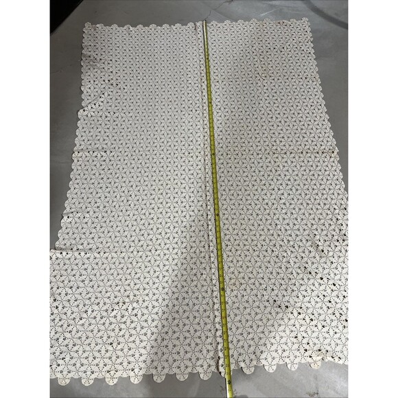 Vintage Hand Crochet Lace Tablecloth Ecru 72”x48” Scalloped Edge - Picture 1 of 6